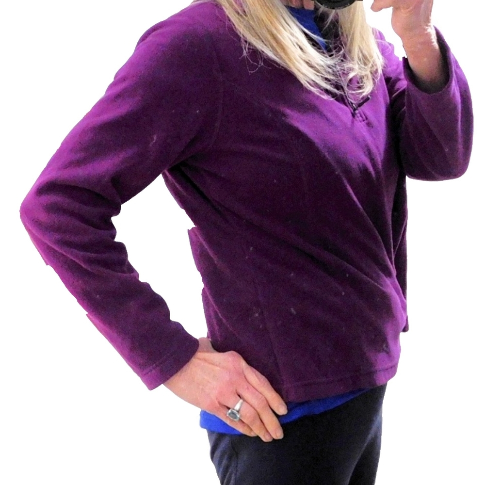 WMNS LAND END PURPLE FLEECE 1/2 ZIP PULLOVER TOP - Picture 2 of 7